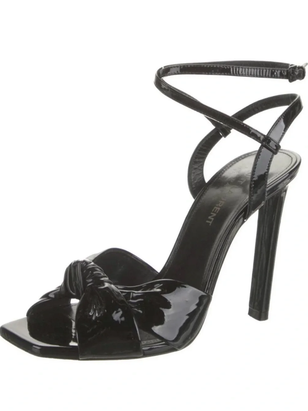 Saint Laurent Black Patent Leather Knot-Front Ankle-Tie Heels - Picture 3 of 5